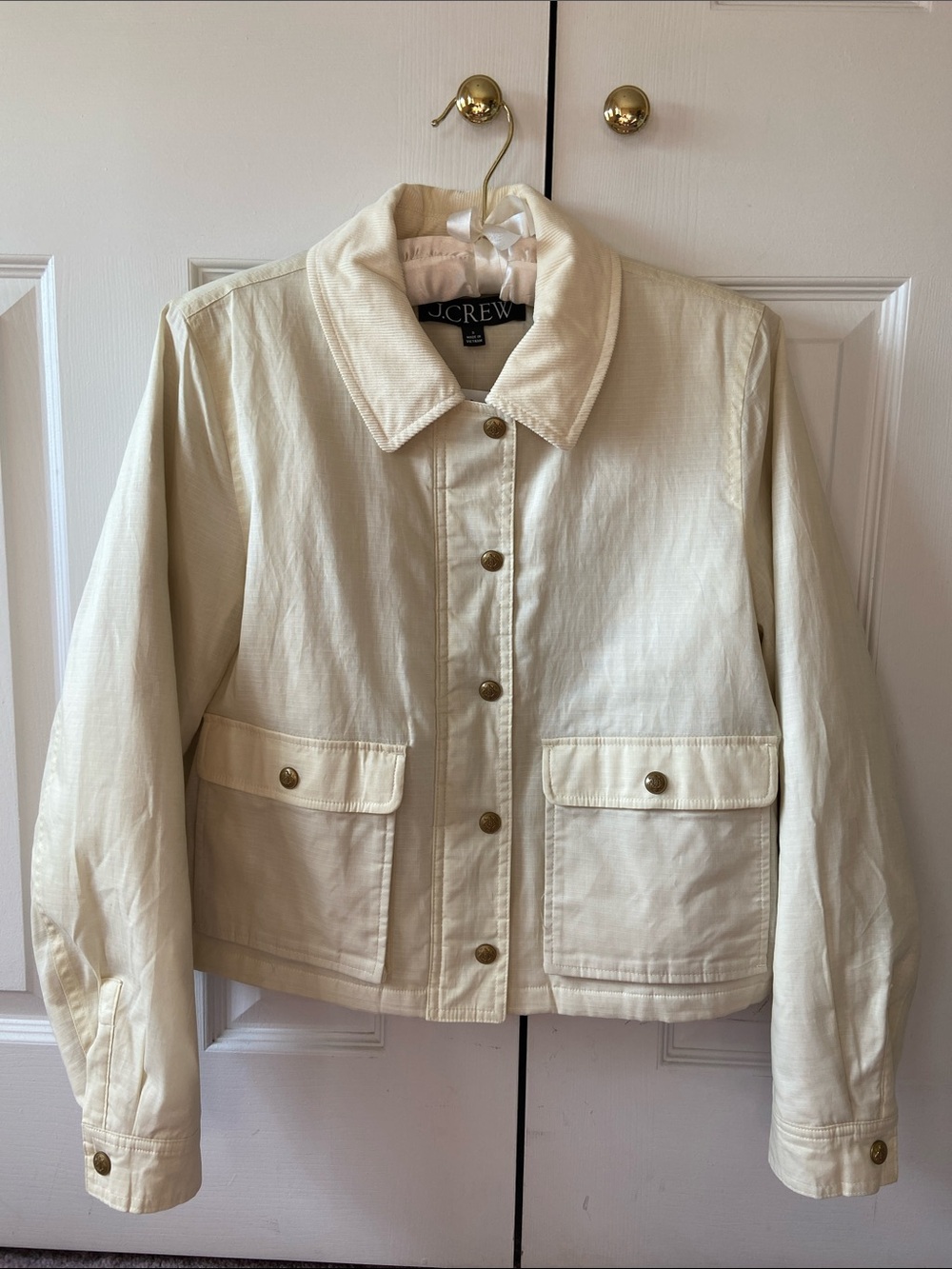 J. Crew Cropped Barn Jacket Ripstop Cotton, Ivory Lace, S, NWT